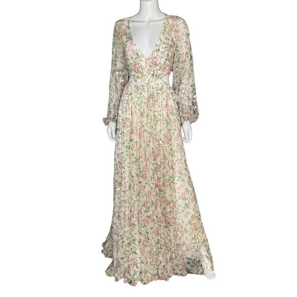 Mac Duggal Sequined Floral Print Cut Out Lace Up Gown A93746 Women’s Sz 8 - Picture 2 of 13